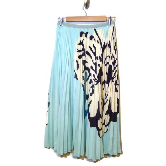 KELLY OBI New York Turquise Bloom Pleated Midi Skirt - Blue/Tan/Black O/S - Picture 3 of 6